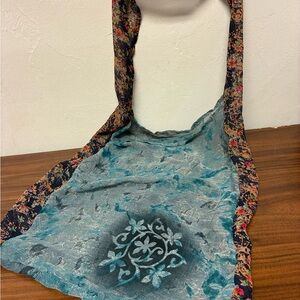 Beautiful Boho Beach Lightweight Turquoise Floral Tote Bag with Colorful Border
